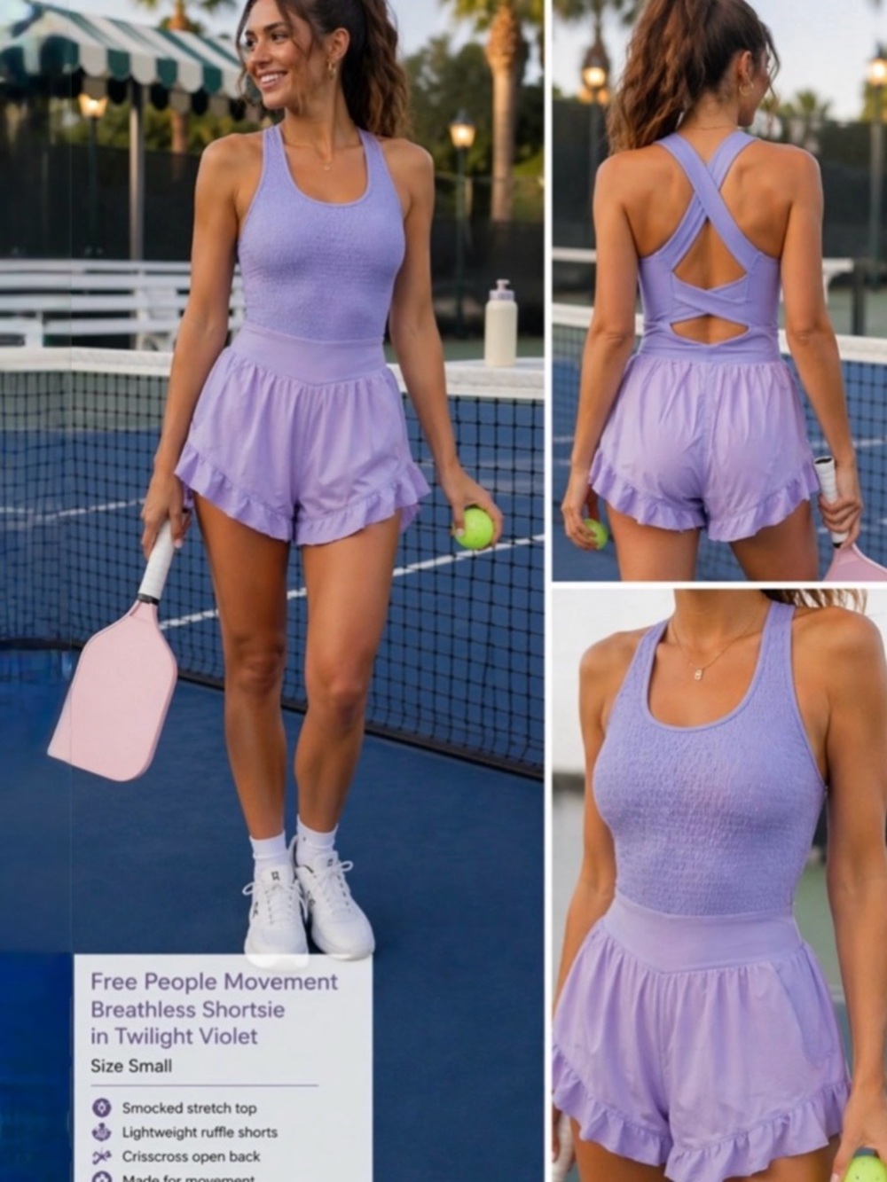 Free People Movement Breathless Shortsie Twilight Violet Romper Sz S🧡